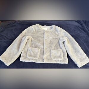 Ladies American Eagle Outfitters Soft Gray Fuzzy Teddy Bear Jacket Size Lg